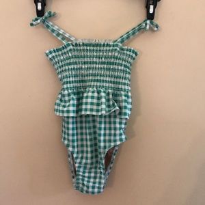 Adorable Green Gingham Print Swimsuit